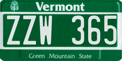 VT license plate ZZW365