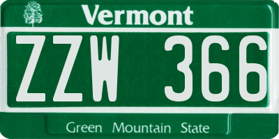 VT license plate ZZW366