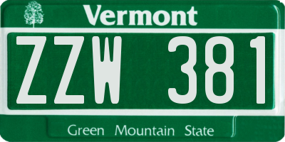 VT license plate ZZW381