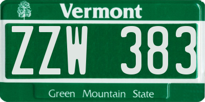 VT license plate ZZW383
