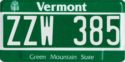 VT license plate ZZW385