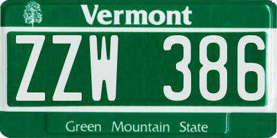 VT license plate ZZW386