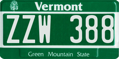 VT license plate ZZW388