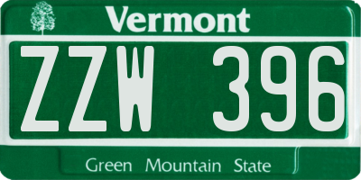 VT license plate ZZW396