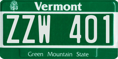 VT license plate ZZW401