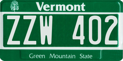 VT license plate ZZW402