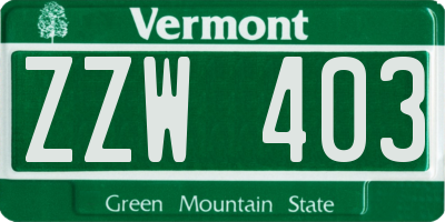 VT license plate ZZW403