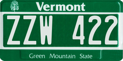 VT license plate ZZW422