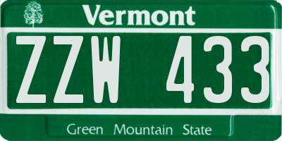 VT license plate ZZW433