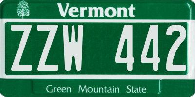 VT license plate ZZW442
