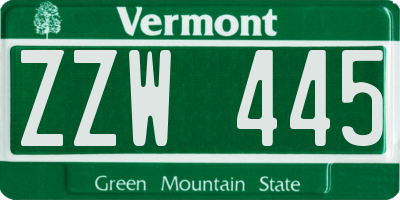 VT license plate ZZW445