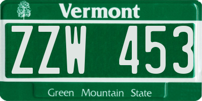 VT license plate ZZW453