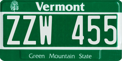VT license plate ZZW455