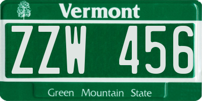 VT license plate ZZW456