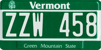 VT license plate ZZW458