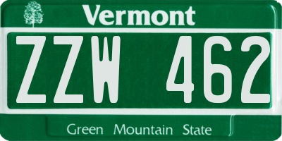VT license plate ZZW462