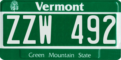 VT license plate ZZW492