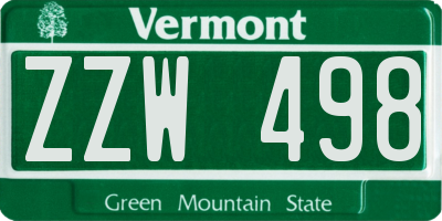 VT license plate ZZW498