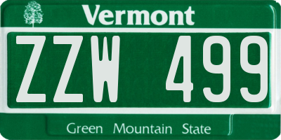 VT license plate ZZW499