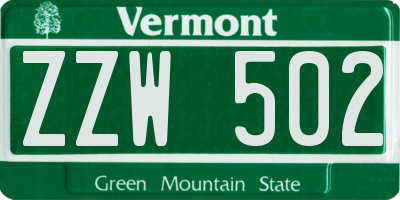 VT license plate ZZW502