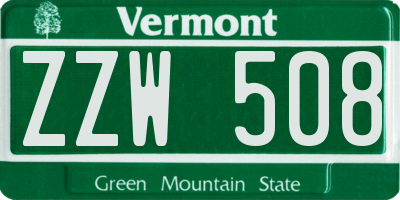 VT license plate ZZW508