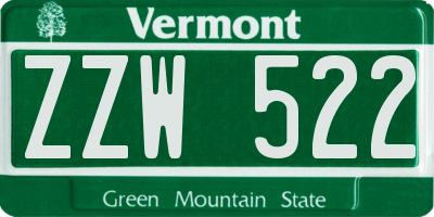 VT license plate ZZW522