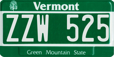 VT license plate ZZW525