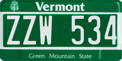 VT license plate ZZW534