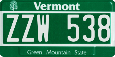 VT license plate ZZW538
