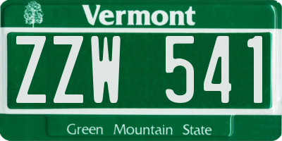 VT license plate ZZW541