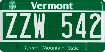 VT license plate ZZW542