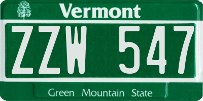 VT license plate ZZW547