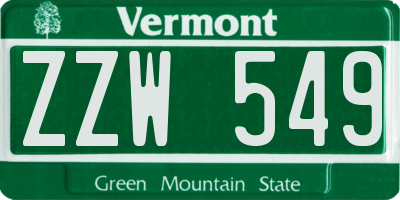 VT license plate ZZW549