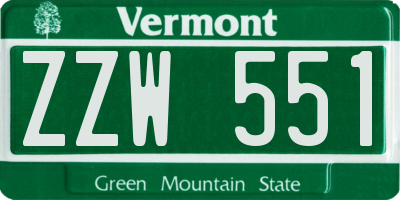 VT license plate ZZW551