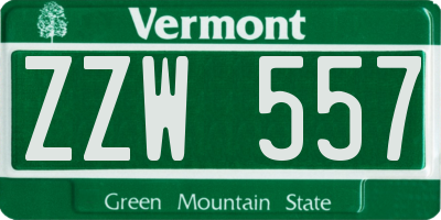 VT license plate ZZW557
