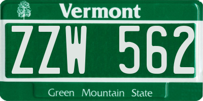 VT license plate ZZW562