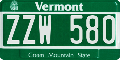 VT license plate ZZW580