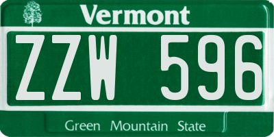 VT license plate ZZW596