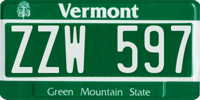 VT license plate ZZW597
