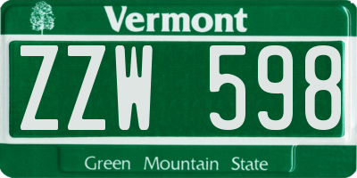 VT license plate ZZW598