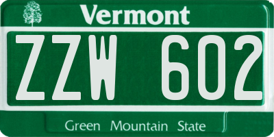 VT license plate ZZW602