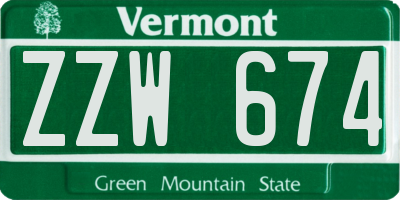 VT license plate ZZW674