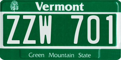 VT license plate ZZW701