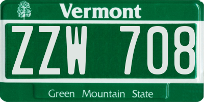 VT license plate ZZW708