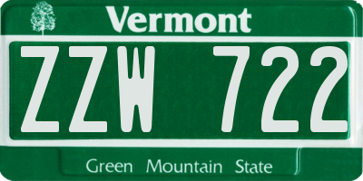 VT license plate ZZW722