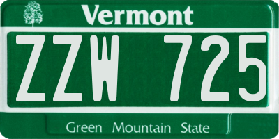 VT license plate ZZW725