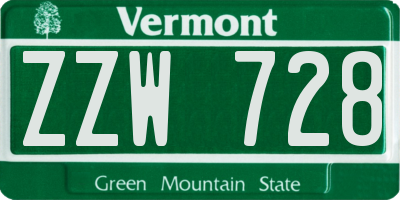 VT license plate ZZW728