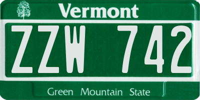 VT license plate ZZW742