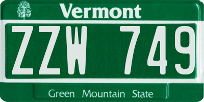 VT license plate ZZW749
