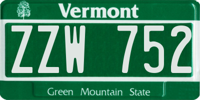 VT license plate ZZW752